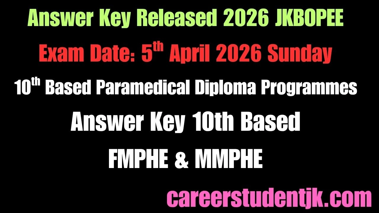 JKBOPEE Final Answer Key 10th Based Paramedical Diploma 2026